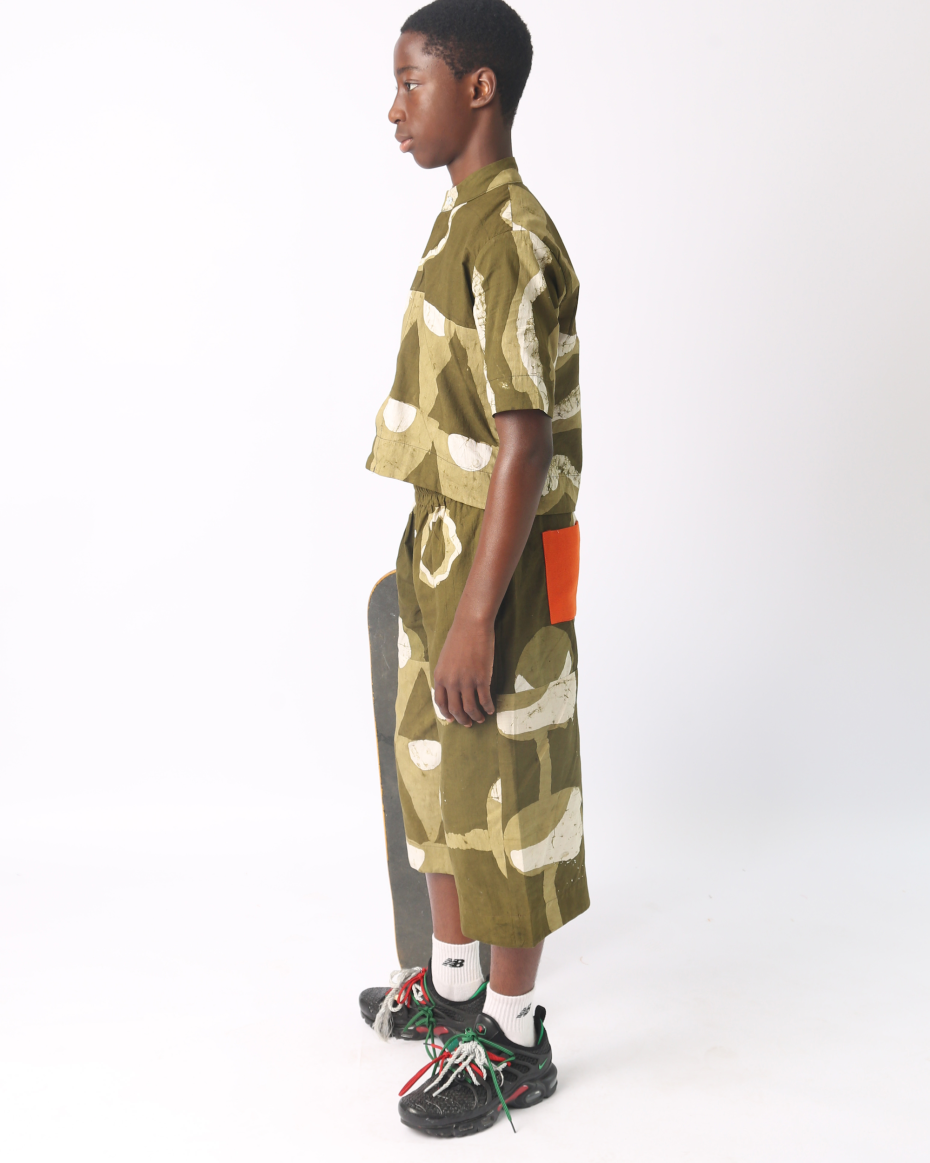 KIDS WHITE AND KHAKI MULTIPRINT CULOTTES