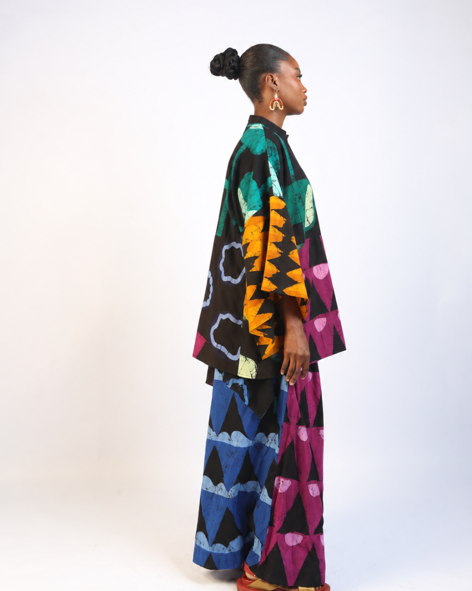 GREEN AND MAGENTA MULTICOLOURED OSAKA BLOUSE