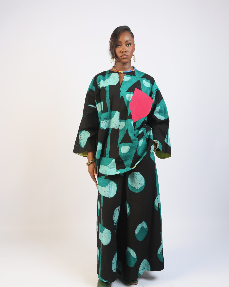 GREEN AND BLACK MULTIPRINT BUBA TOP