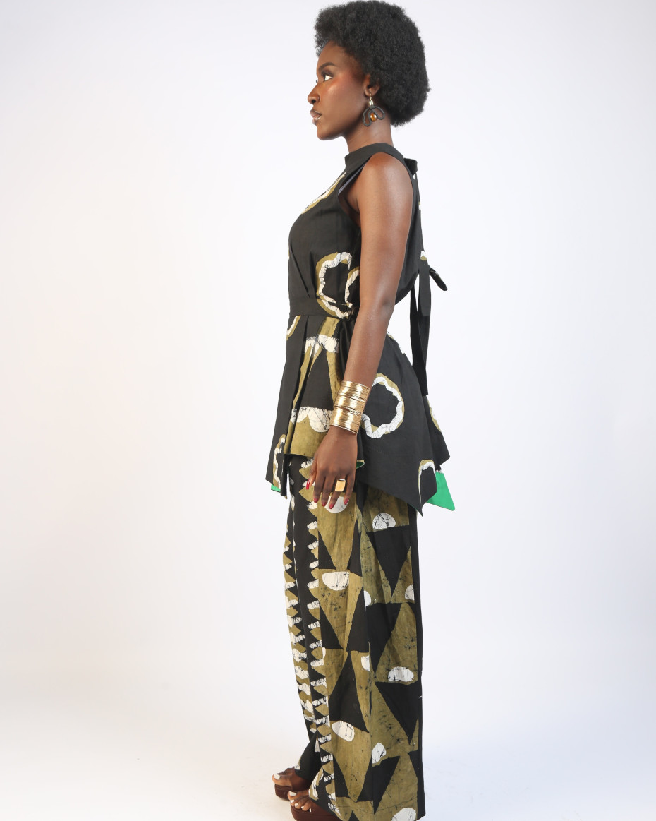 KHAKI AND BLACK MULTIPRINT MINI IRO DRESS