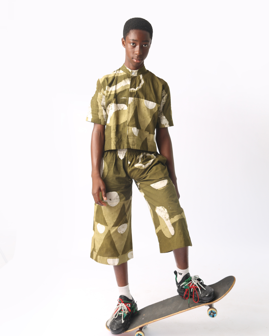 KIDS WHITE AND KHAKI MULTIPRINT SHIRT