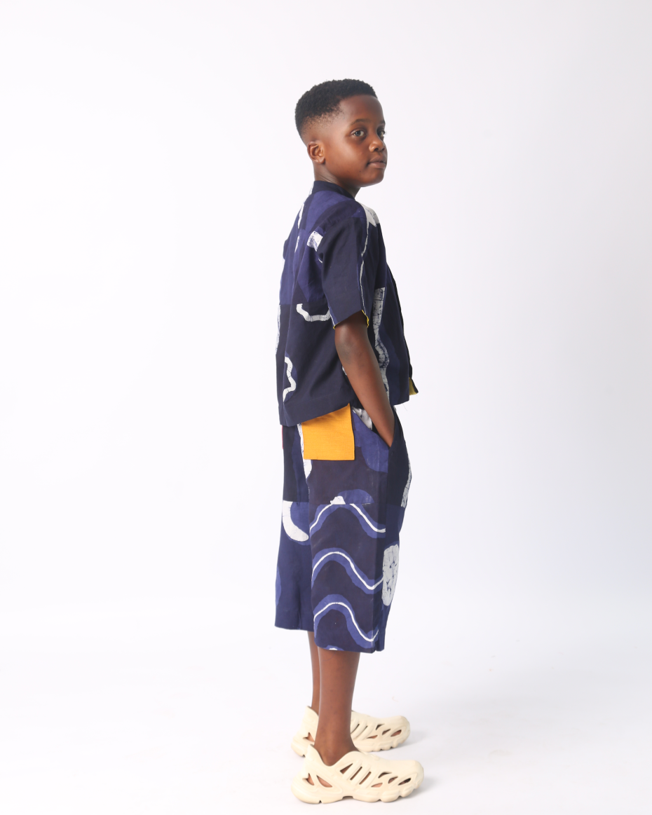 KIDS WHITE AND NAVY BLUE MULTIPRINT CULOTTES
