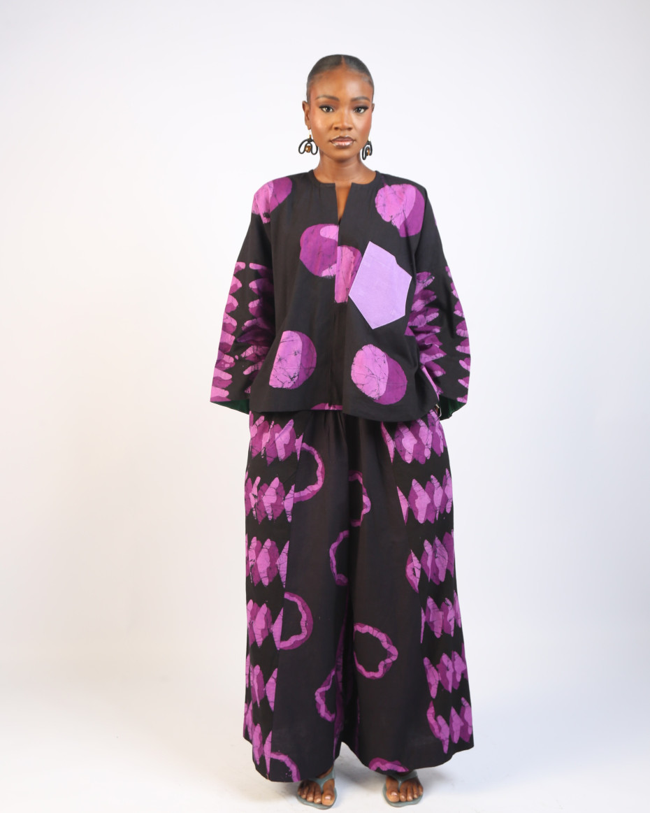 MAGENTA AND BLACK MULTIPRINT BUBA TOP