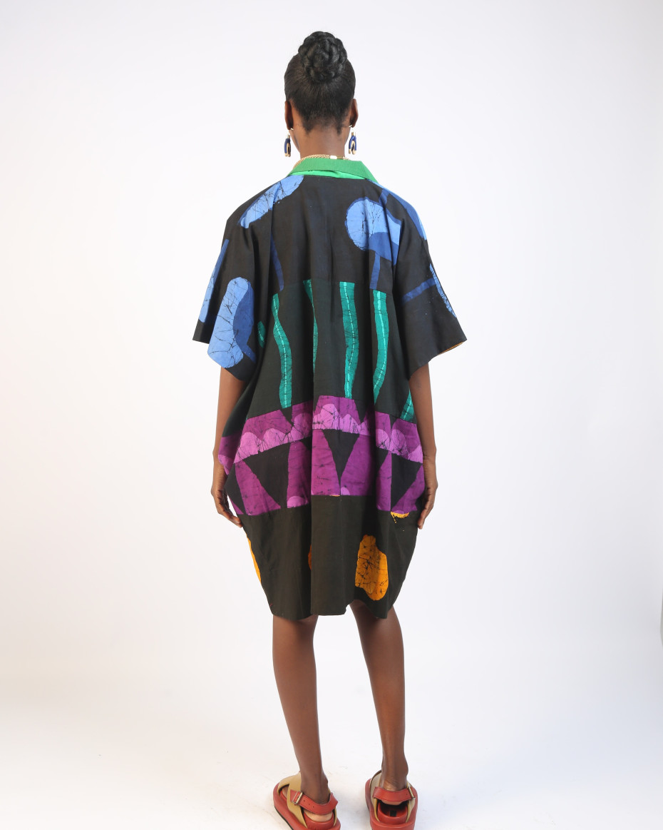 BLACK MULTICOLOURED MINI AGBADA WITH ASOOKE