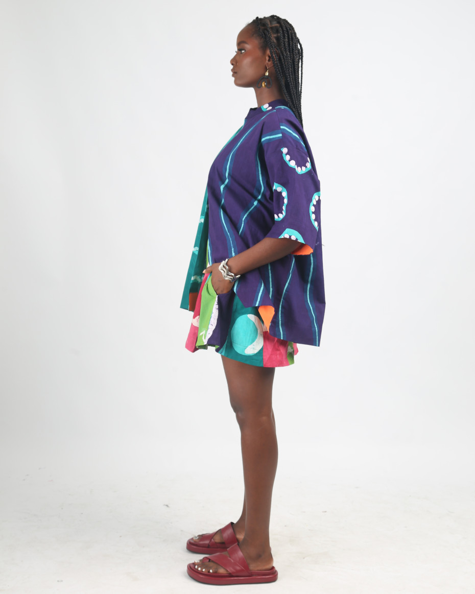 WHITE SEAGREEN AND PURPLE MULTICOLOURED SHIRT