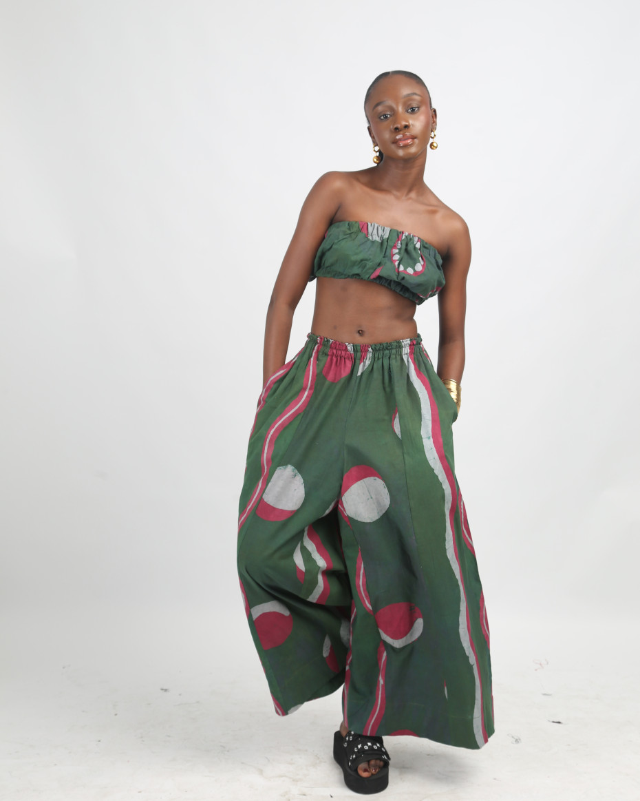 GREY, PINK AND OLIVE MULTIPRINT BANDEAU TOP
