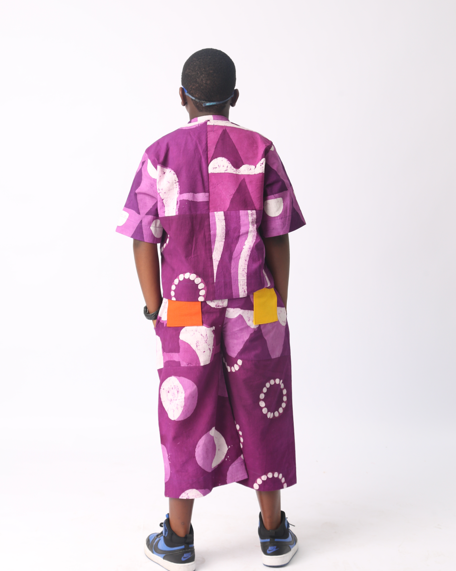 KIDS WHITE AND MAGENTA MULTIPRINT CULOTTES