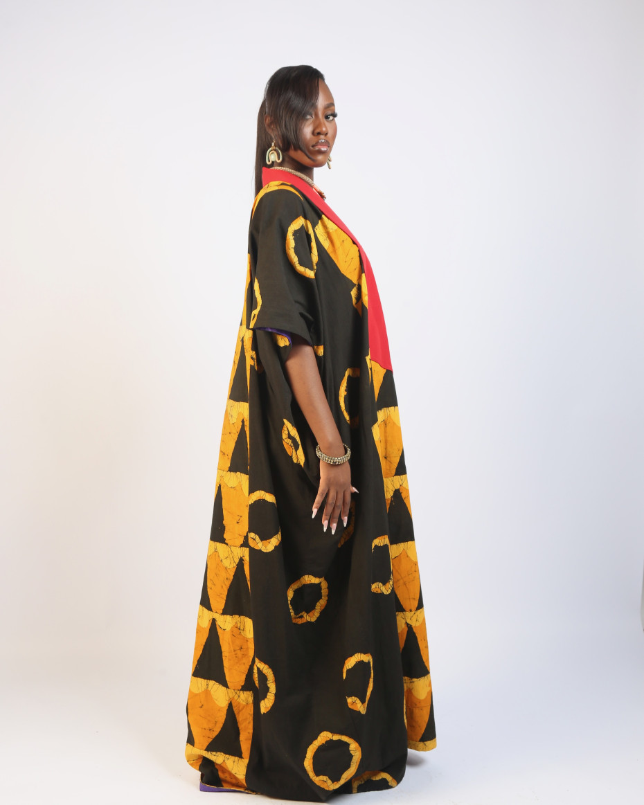 GOLDEN YELLOW AND BLACK MULTIPRINT AGBADA WITH ASOOKE