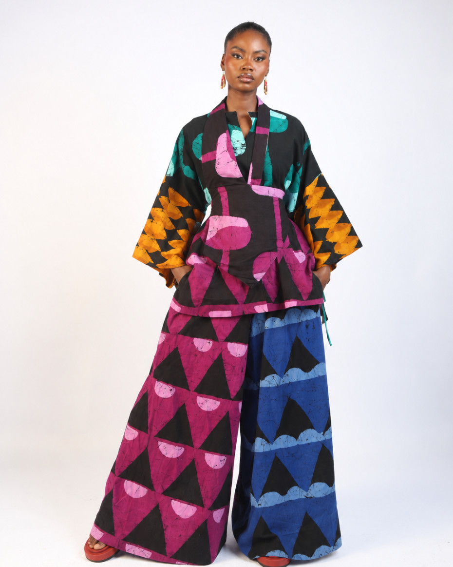 GREEN AND MAGENTA MULTICOLOURED OSAKA BLOUSE