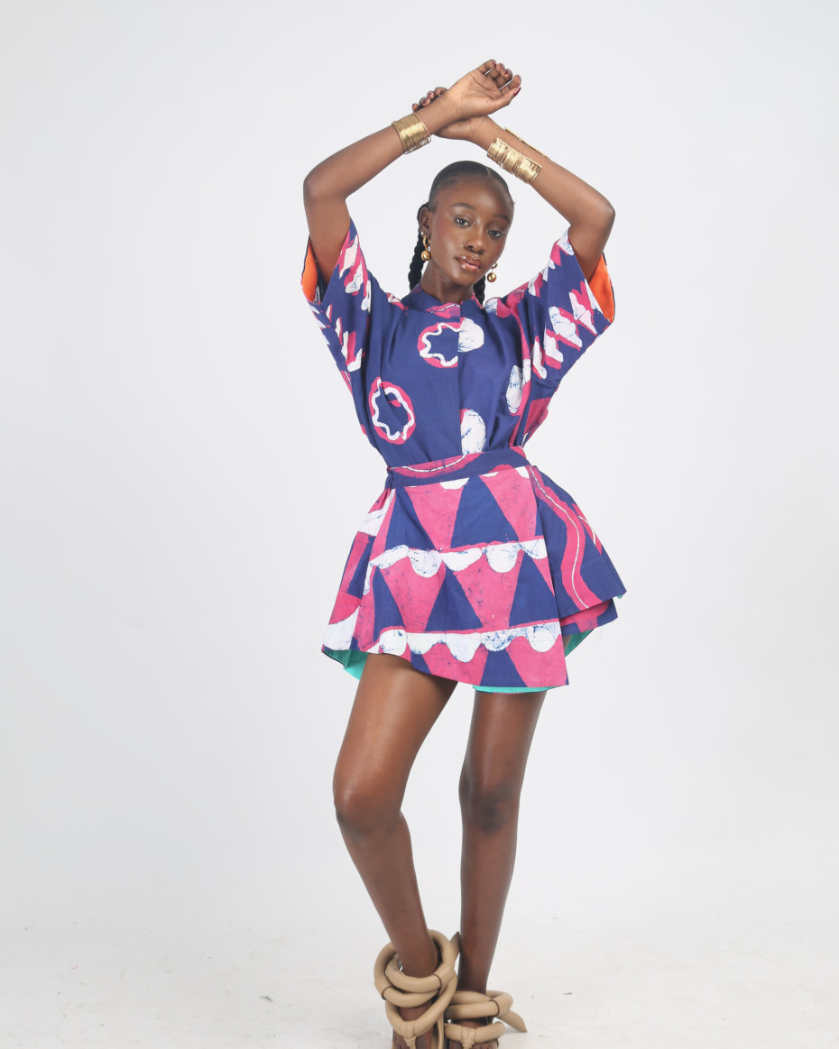 WHITE, PINK AND TEAL MULTIPRINT MINI IRO SKIRT