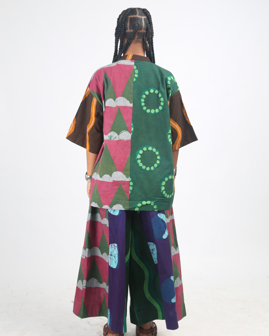 GREY, PINK AND OLIVE MULTICOLOURED STRIP CULOTTES