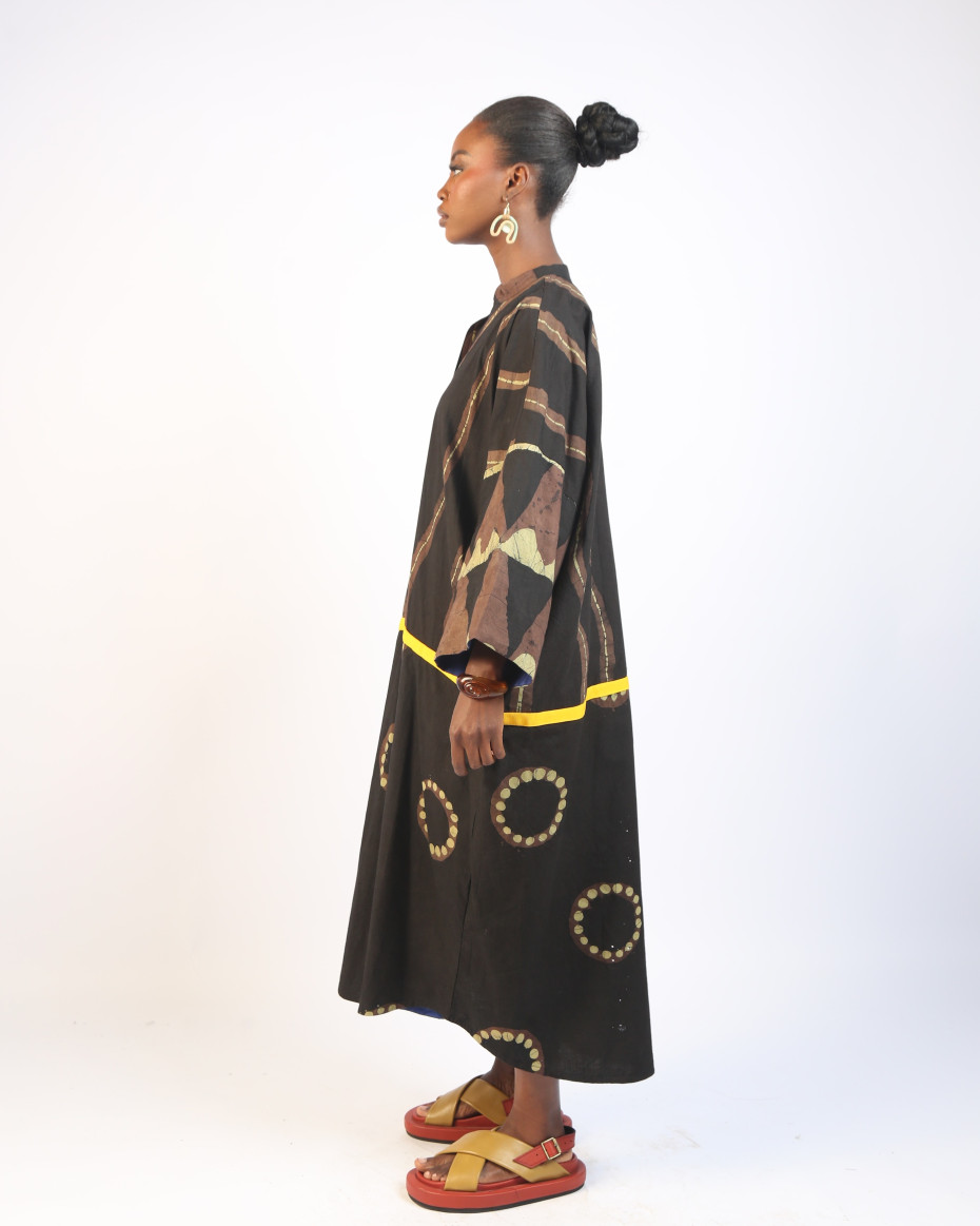 KHAKI, BROWN AND BLACK MULTIPRINT KAFTAN