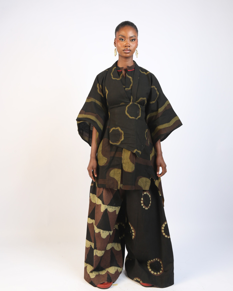 KHAKI, BROWN AND BLACK MULTIPRINT OSAKA BLOUSE