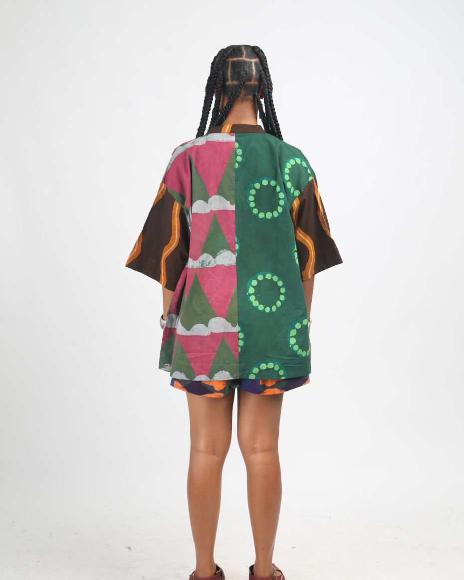 PEACH, TEAL AND PURPLE MULTICOLOURED WIDE LEG SHORTS