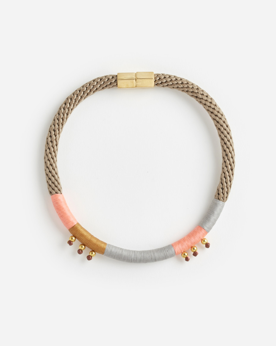 HIBISCUS NECKLACE BEIGE GREY WATERMELON PINK