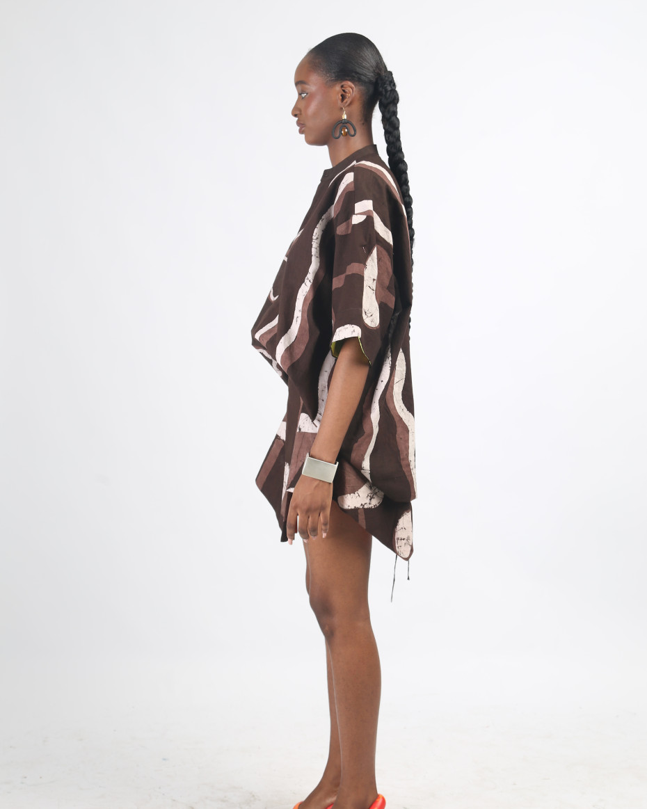WHITE AND BROWN MULTIPRINT SHIRT