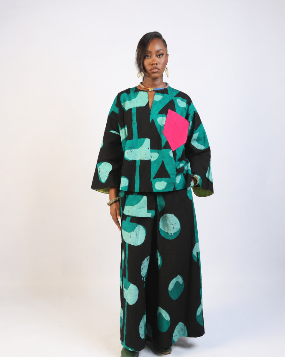 GREEN AND BLACK MULTIPRINT BUBA CULOTTES