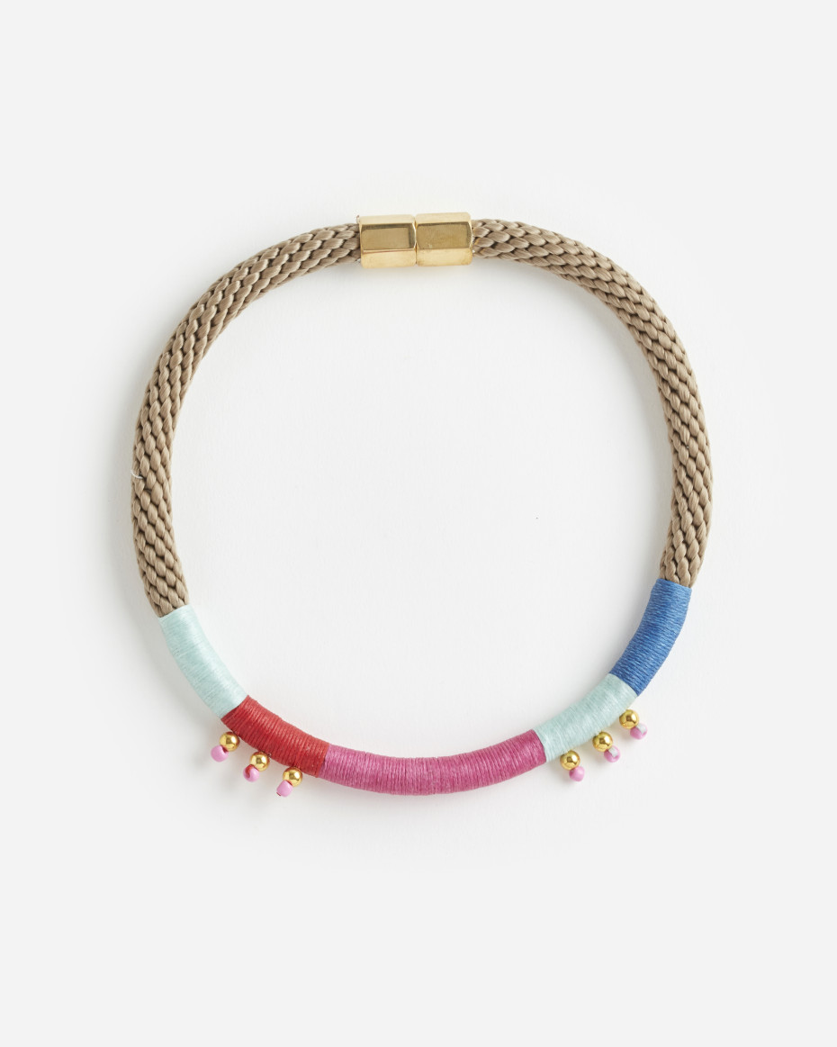 HIBISCUS NECKLACE BEIGE PINK MINT