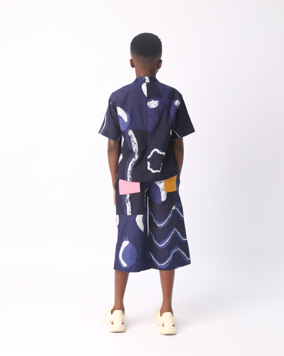 KIDS WHITE AND NAVY BLUE MULTIPRINT CULOTTES