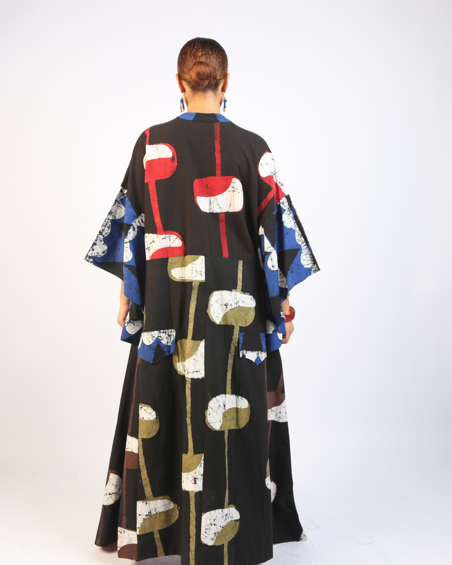 RED, BROWN AND BLACK MULTICOLOURED SHIRT DRESS