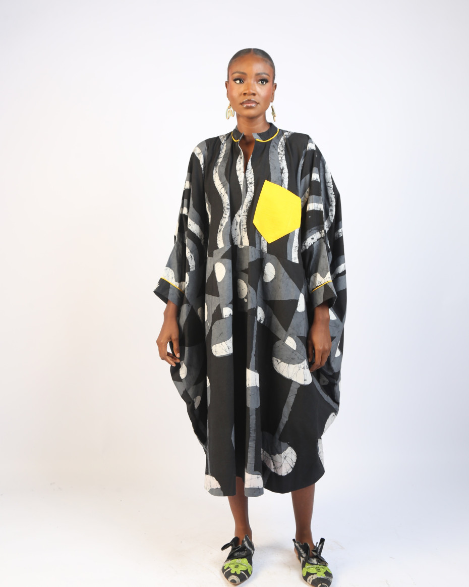WHITE, GREY AND BLACK MULTIPRINT BUBA KAFTAN