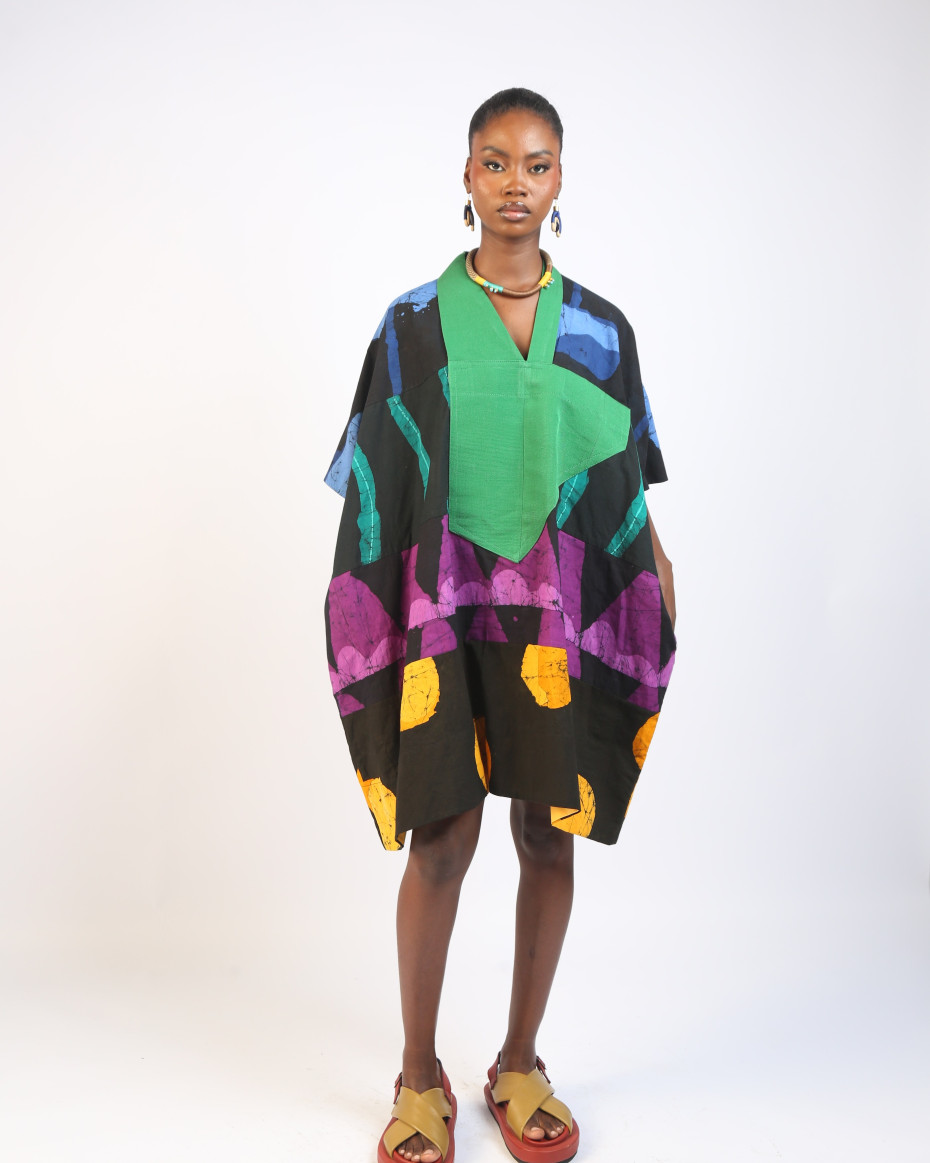 BLACK MULTICOLOURED MINI AGBADA WITH ASOOKE