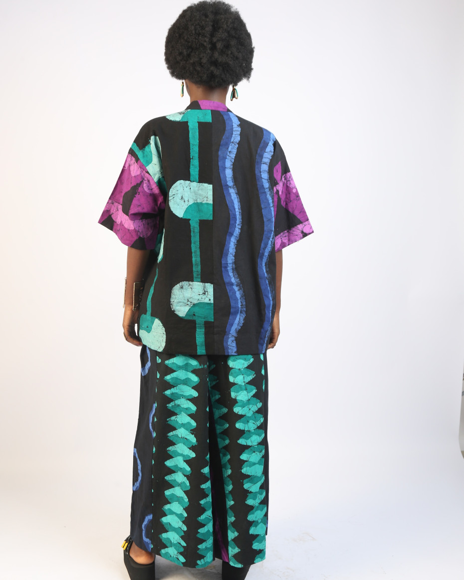 GREEN, MAGENTA AND BLUE MULTICOLOURED STRIP PANTS