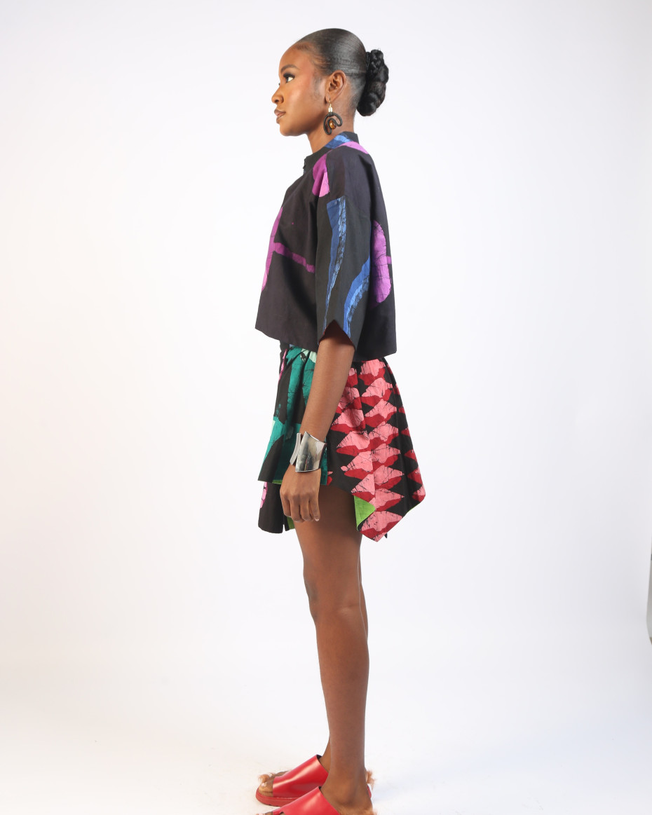 MAGENTA AND GREEN MULTICOLOURED MINI IRO SKIRT