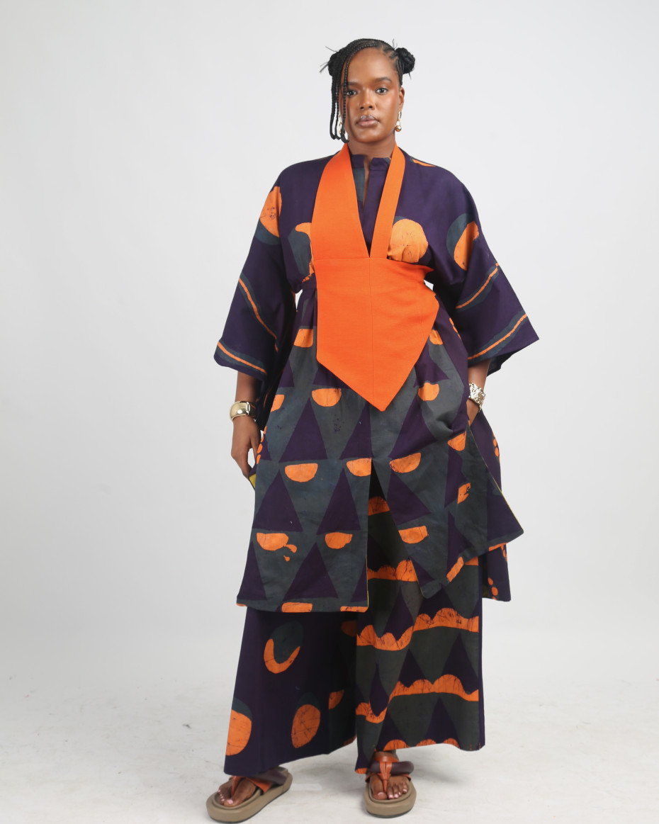 PEACH, TEAL AND PURPLE MULTIPRINT SHIRT DRESS