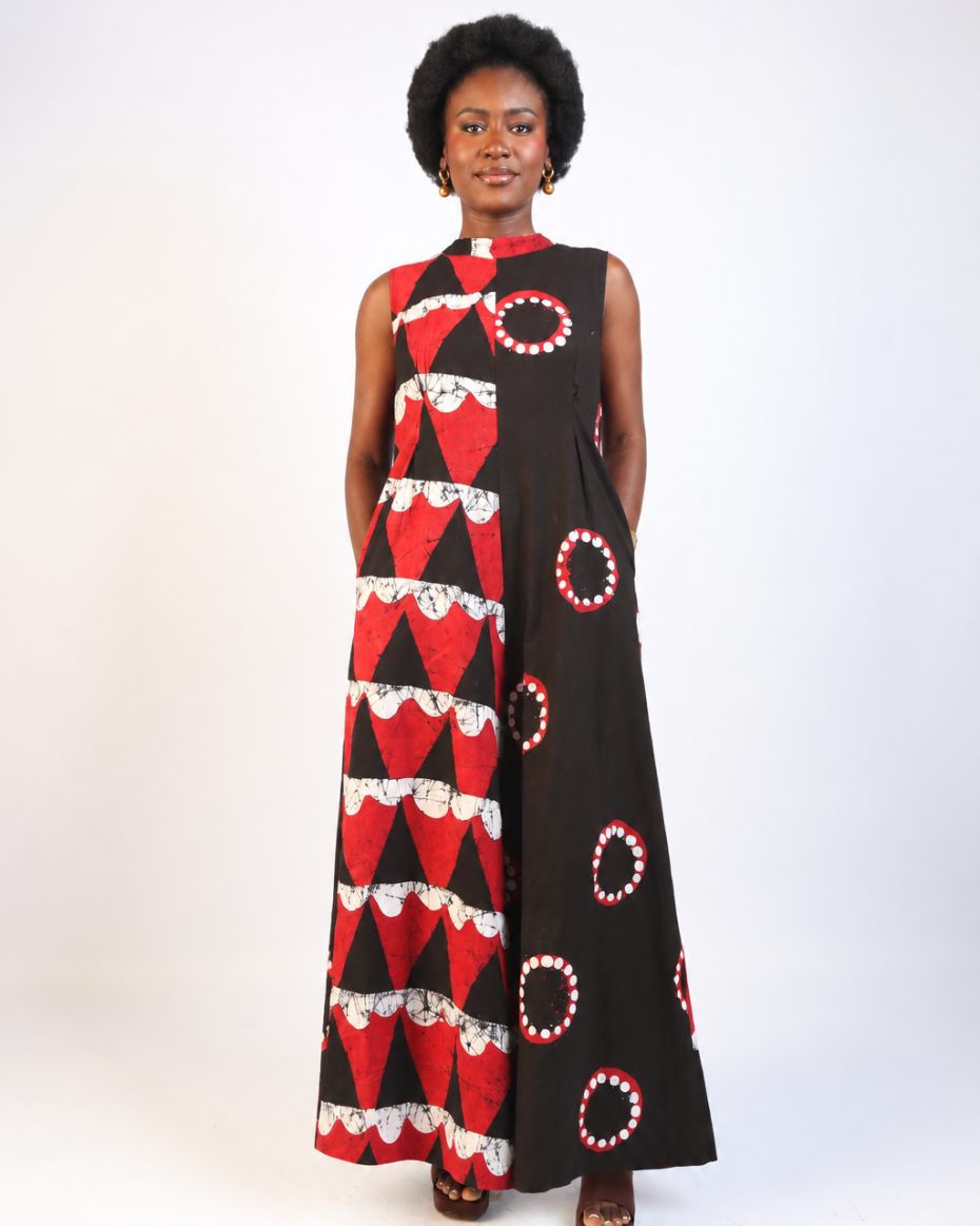 WHITE, RED AND BLACK MULTIPRINT JUMPSUIT