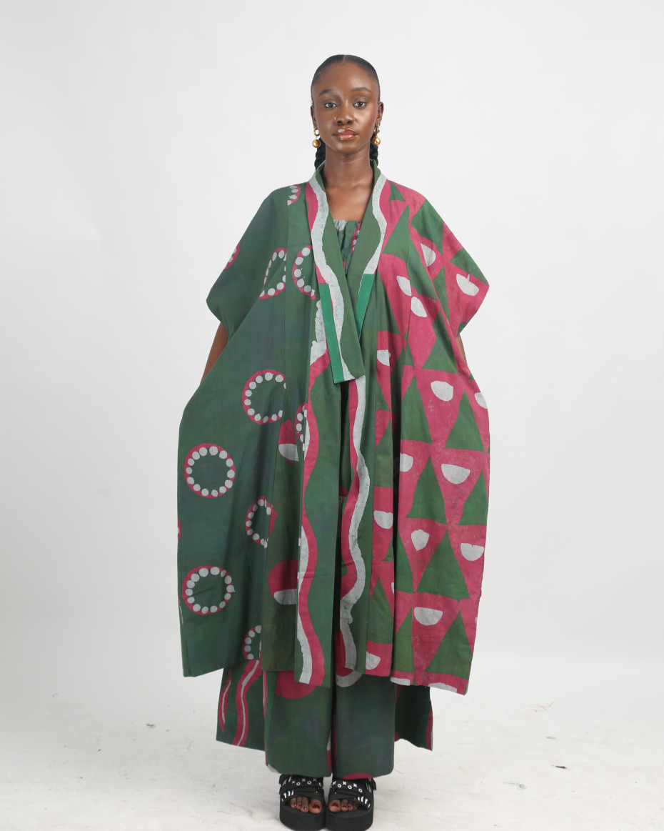 GREY, PINK AND OLIVE MULTIPRINT KIMONO