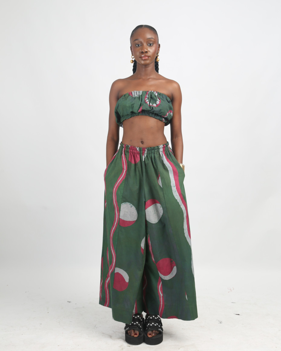 GREY, PINK AND OLIVE MULTIPRINT STRIP BUBA CULOTTES
