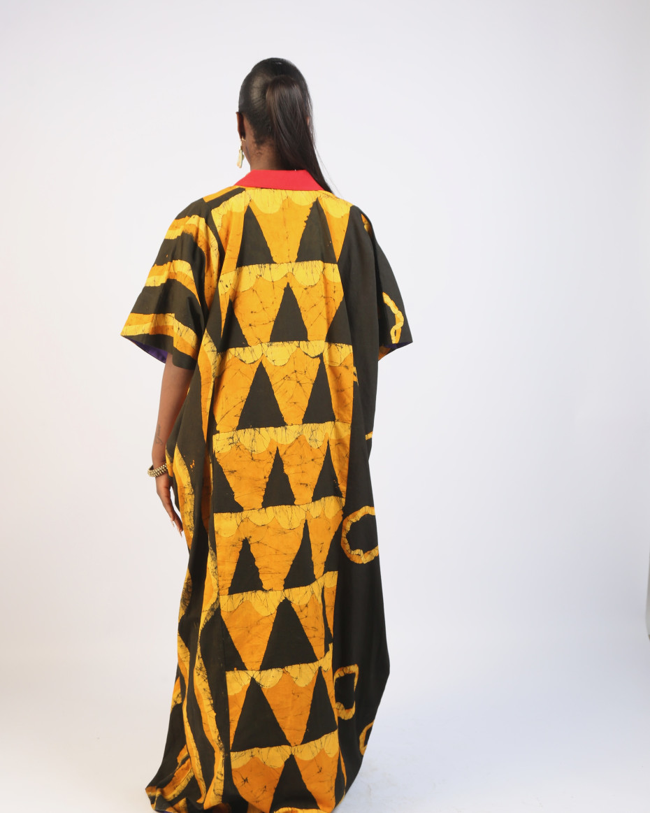 GOLDEN YELLOW AND BLACK MULTIPRINT AGBADA WITH ASOOKE