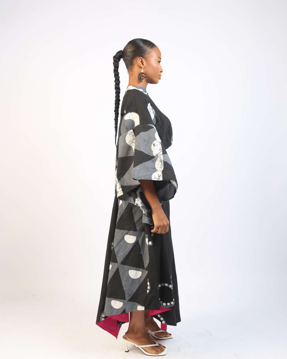 WHITE, GREY AND BLACK MULTIPRINT MIDI IRO SKIRT