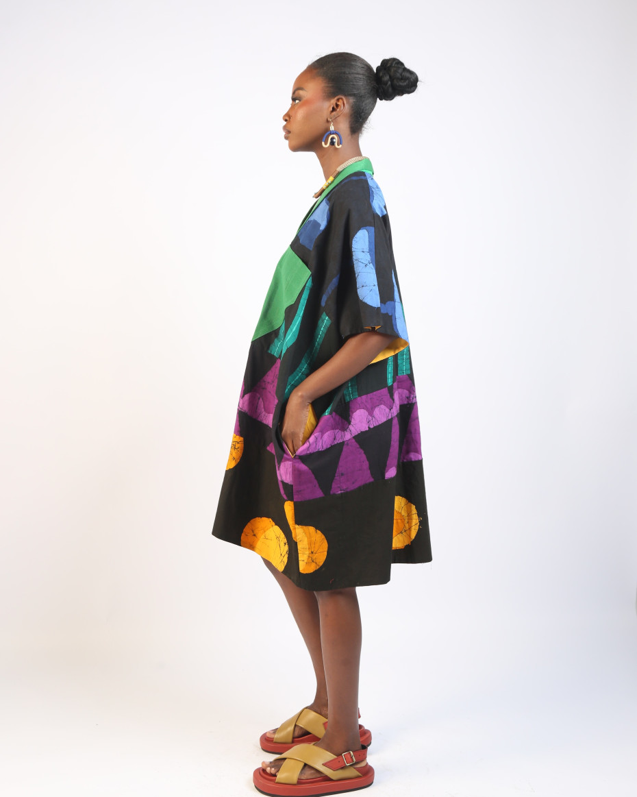 BLACK MULTICOLOURED MINI AGBADA WITH ASOOKE