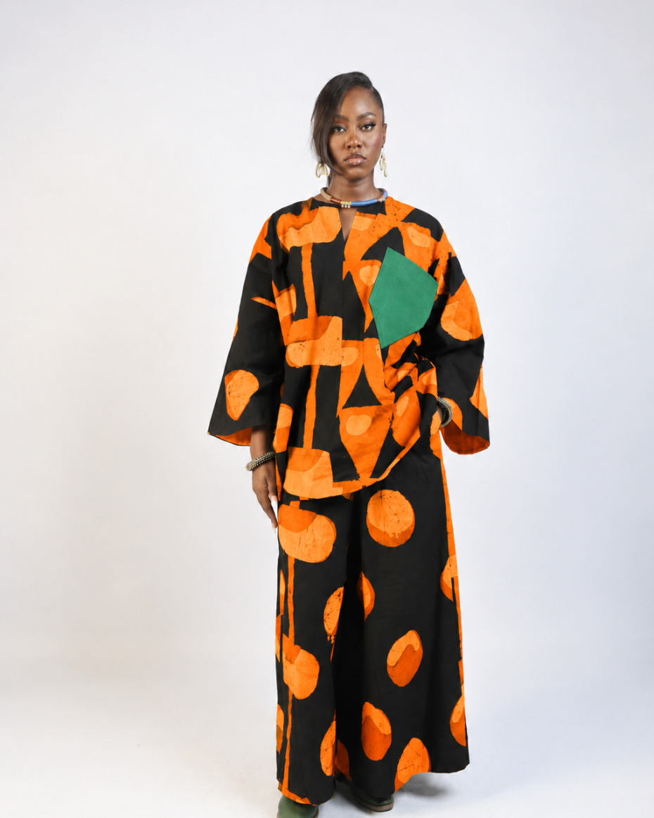 TANGERINE AND BLACK MULTIPRINT BUBA CULOTTES