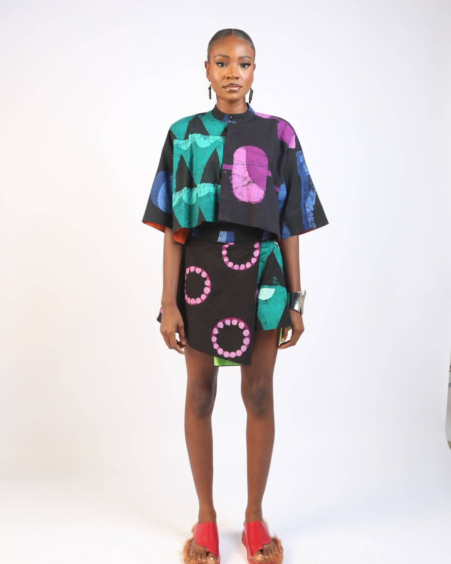 MAGENTA AND GREEN MULTICOLOURED MINI IRO SKIRT