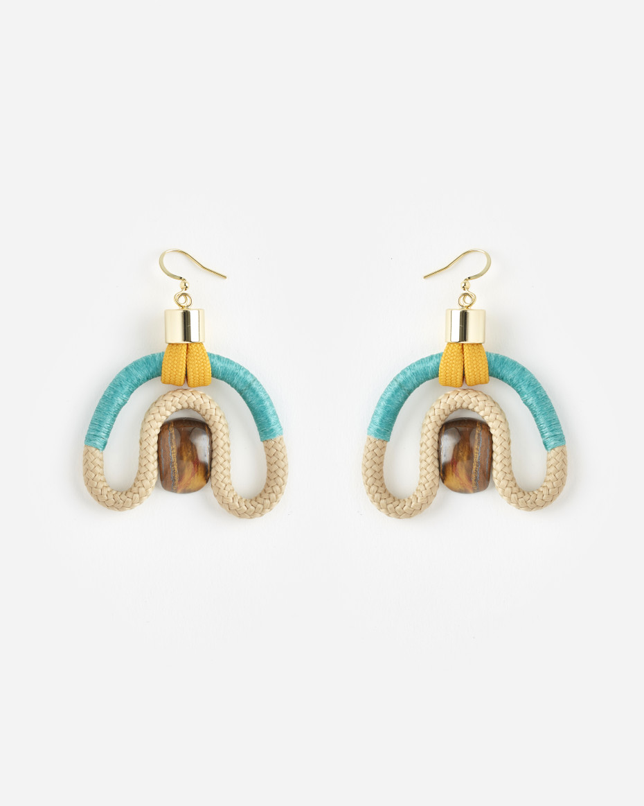 CALABASH EARRINGS BEIGE AQUA MUSTARD TIGERS EYE