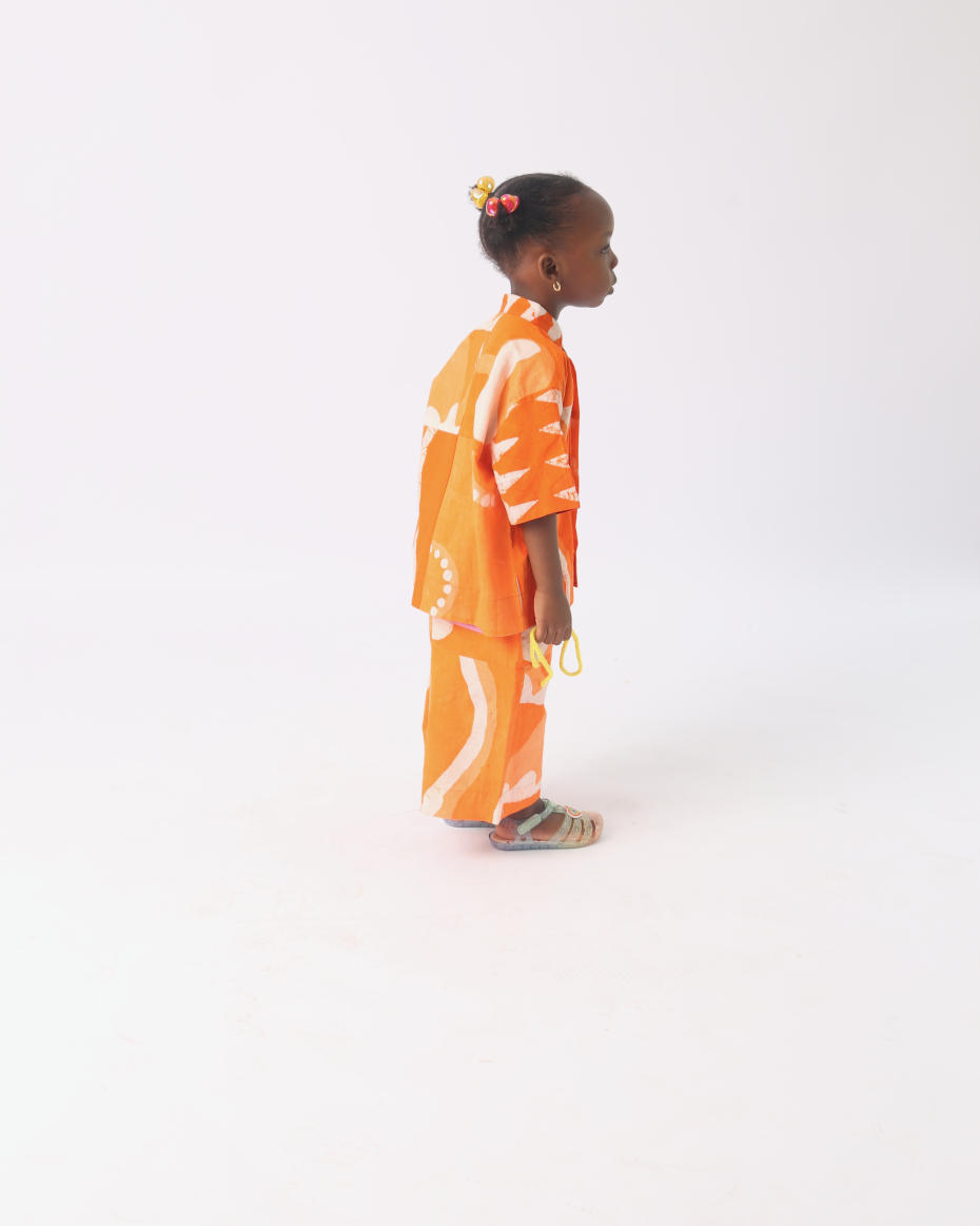 KIDS WHITE AND TANGERINE MULTIPRINT CULOTTES
