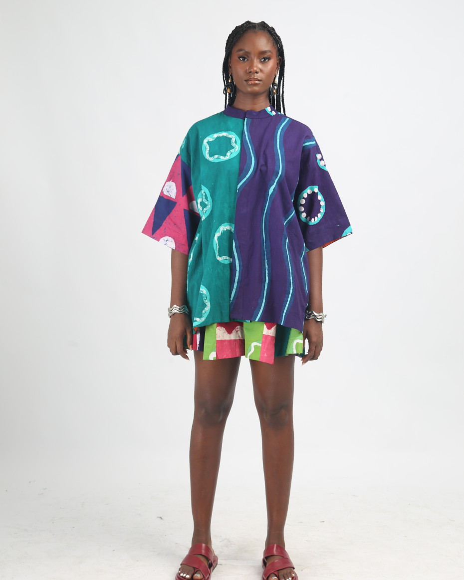 WHITE SEAGREEN AND PURPLE MULTICOLOURED SHIRT