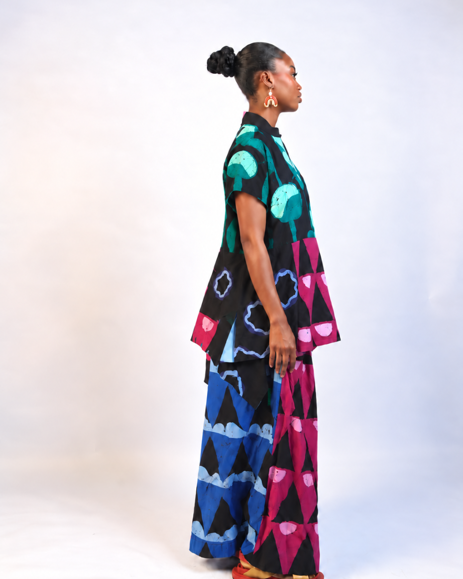 GREEN AND MAGENTA MULTICOLOURED OSAKA BLOUSE