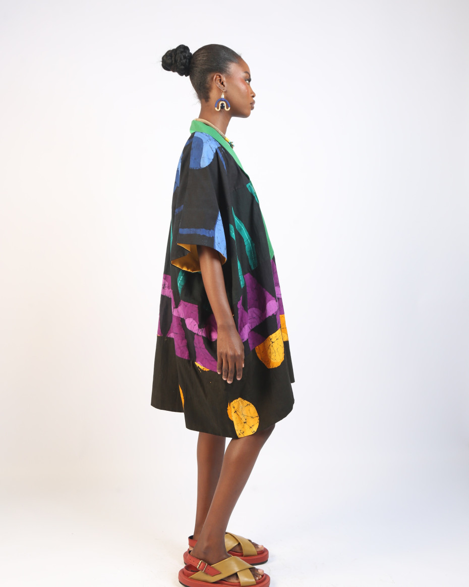 BLACK MULTICOLOURED MINI AGBADA WITH ASOOKE