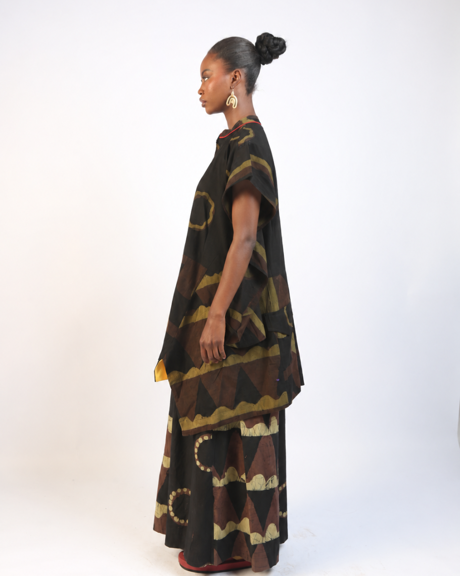 KHAKI, BROWN AND BLACK MULTIPRINT OSAKA BLOUSE