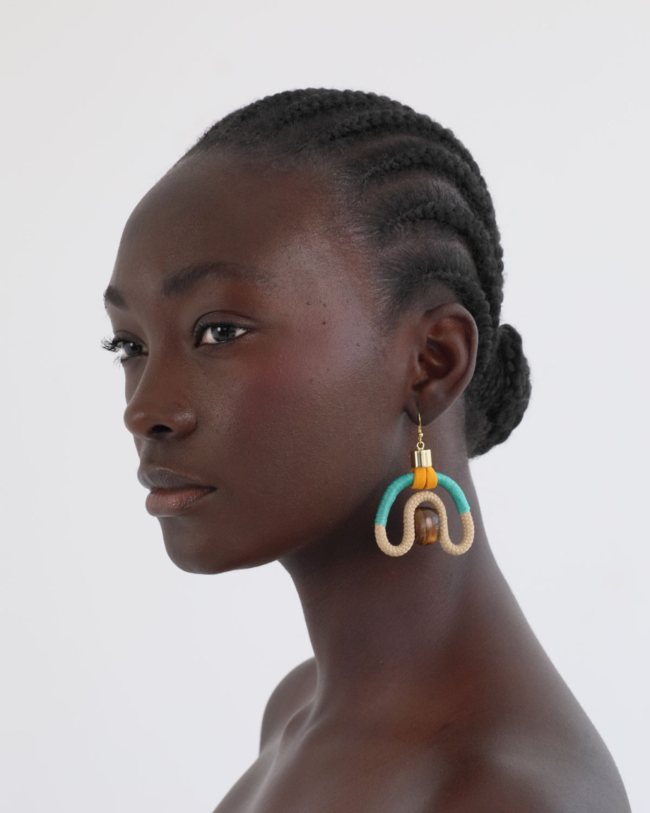 CALABASH EARRINGS BEIGE AQUA MUSTARD TIGERS EYE