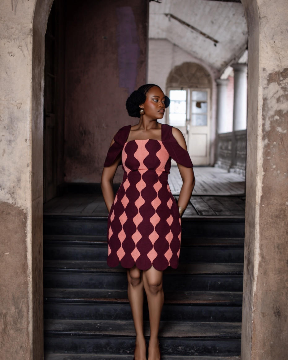 Oni Dress In Burgundy