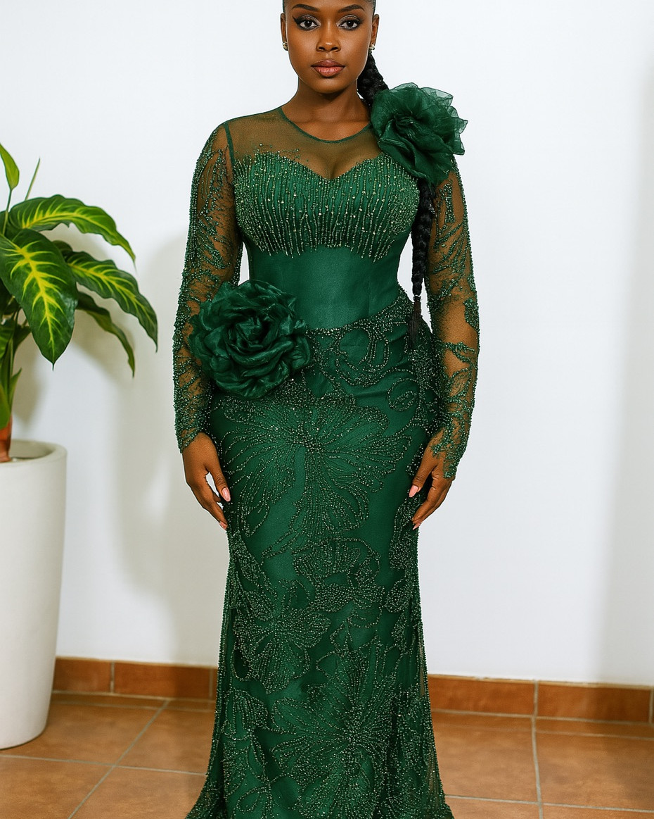 Kiki- Elegant Green Beaded Lace Gown, Luxury Formal Dress | ChyAzozie  Inspired. Premium Ready to wear and Custom Dresses for Special Occasions