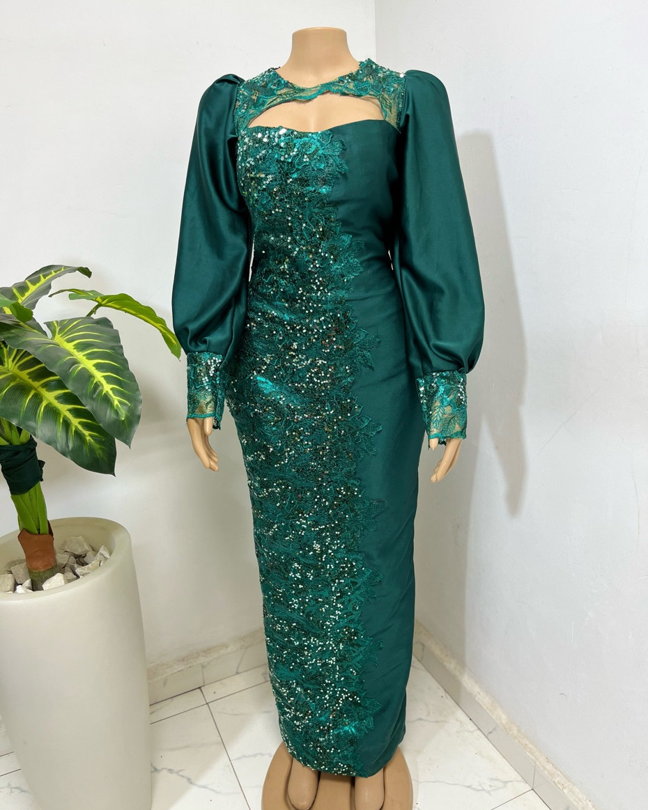 Yetu- Elegant Green Lace and Sequin Long Sleeve African Dress for Women Formal Asoebi Gown | ChyAzozie Inspired. Premium Ready to wear and Custom Dresses for Special Occasions Yetu- Elegant Green Lace and Sequin Long Sleeve African Dress for Women Formal Asoebi Gown | ChyAzozie Inspired. Premium Ready to wear and Custom Dresses for Special Occasions