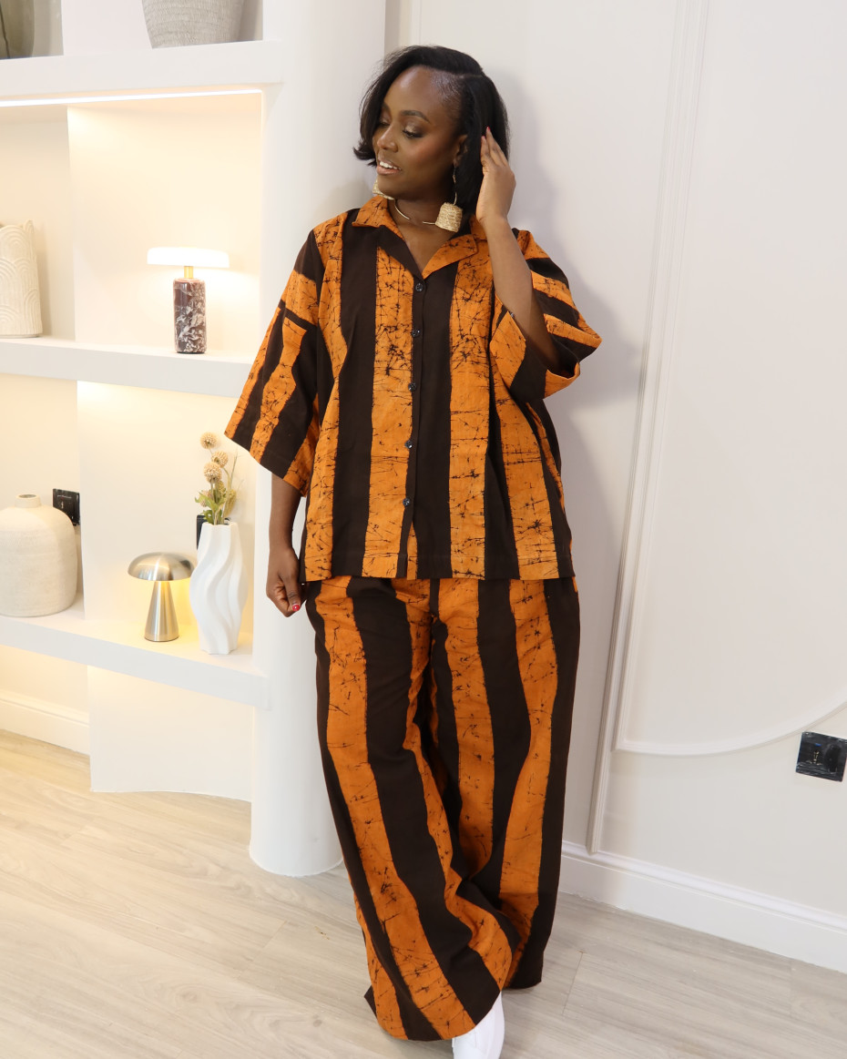 Brown/tangerine Oversized Shirt Set