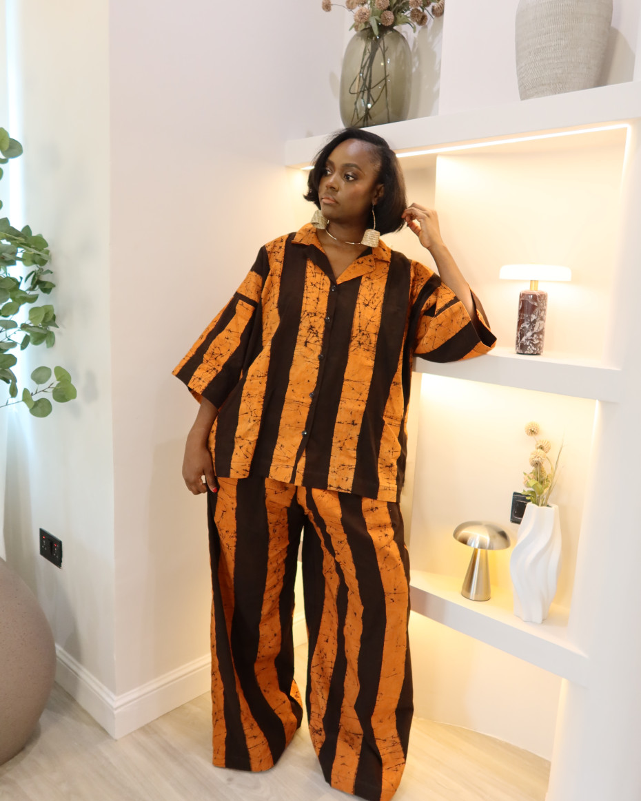 Brown/tangerine Oversized Shirt Set
