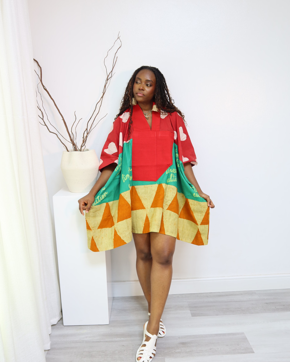 Multicolored Agbada Short Dress
